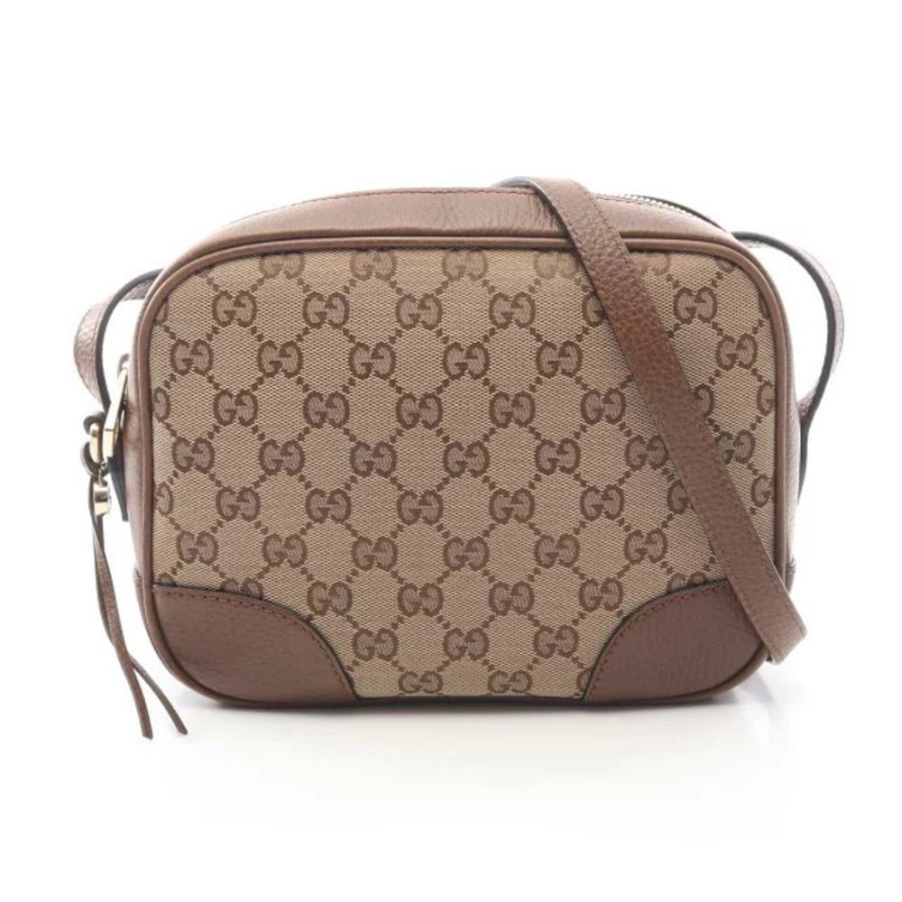 Gucci Bree Shoulder Bag Canvas Leather Beige Cream Brown